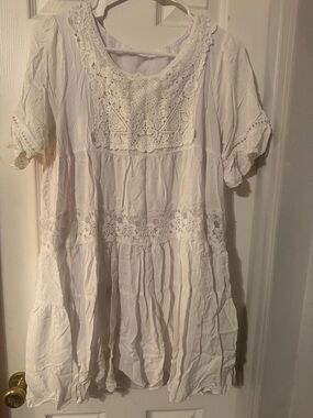 Boho Crochet Yoke White Tunic Top